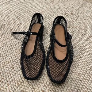 Black Mesh Mary Jane Flats - Women's Stylish Sling Shoes